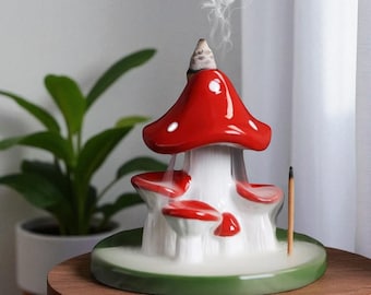 Handmade Mushroom Incense Burner: Ceramic Waterfall Censer & Stick Holder