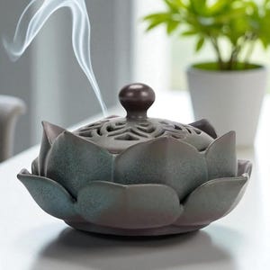 Handmade Ceramic Lotus Incense Burner for Zen Home Meditation Decor