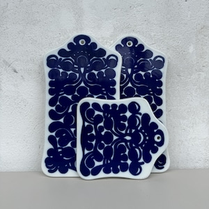Vintage Porsgrund (Norway) – Small Blue and White Ceramic Trivet, Cheese Server or Wall Hanging Tile