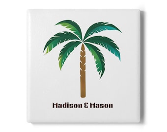 Personalisierte Palme Keramikuntersetzer: Beach House Decor