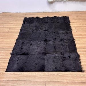 Black Patchwork Goatskin Rug: Handmade Genuine Fur Rug