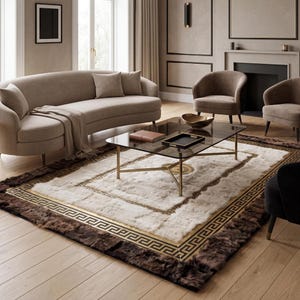 Handmade Brown-White Sheepskin Patchwork Rug: Fluffy Wool Leather Area Rug