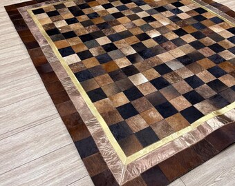Multicolor Rindsleder Teppich: Natürlicher Hair-on-Hide Lederteppich