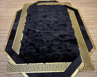 Giant Black Sheepskin Area Rug, Black Cowhide and Wool Sheepskin Rugs For Living Room