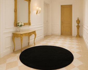 Black Faux Fur Round Rug: Soft Plush Shag Rug