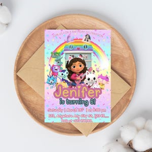 Editable Gabby Doll House Birthday Invitation Template / Editable Kids Birthday Invitation Template / Gabby&#39;s Doll House Birthday Invitation
