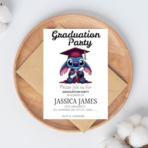 Stitch Graduation Party Invitation | Stitch kindergarten and school Party Invitation | Lilo Angel Invitation Download Stitch Party Invite