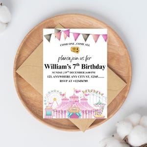 Pastel Carnival Birthday Invitation, Carnival Invitation, Circus Party Invite, Circus Invitation, Carnival Theme Birthday, Canva Template