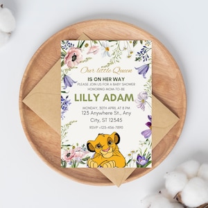 Little Princess Nala Baby Shower Invitation, Our Little Lion Baby Shower Invite, Girls Lion Cub Baby Shower Printable or Digital Invitation