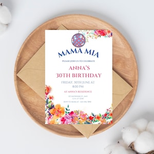 Editable Mamma Mia Birthday Invitation, Dancing Queen Birthday Invite, Greek Party, Mamma Mia Theme, Digital Invitation Template