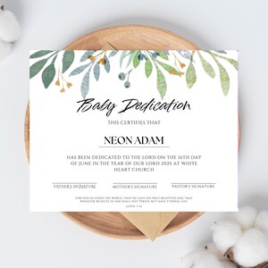 Baby Dedication Certificate, Baptism Certificate, Baby Dedication Gift, Child Dedication Certificate Canva Template, Editable Template