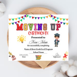 Editable Preschool Moving Up Certificate/ Prek Moving Up Certificate / Preschool Graduation Diploma / Certificate Template For Kids