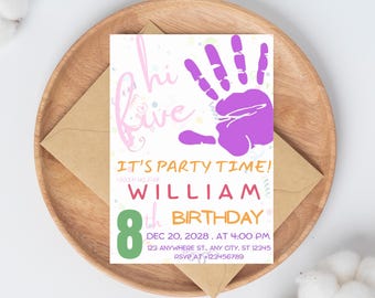 Hi-Five 5th Birthday Invitation Template, Editable Canva (Digital Download)