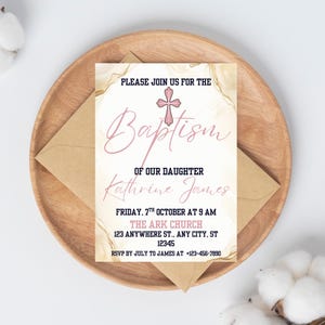 Baptism Invitation Template Christening Invitation Minimalist Baptism Invite for Girl Baptism Invite Instant Download Printable