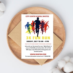 EDITABLE Color Run Invitation Flyer, School Community Fundraiser Event,Race Charity School Benefit, Printable