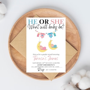 Boy or Girl Gender Reveal Invitation, He or She Pink or Blue Gender Reveal Invitation, Balloon Reveal Invitation, INSTANT DOWNLOAD