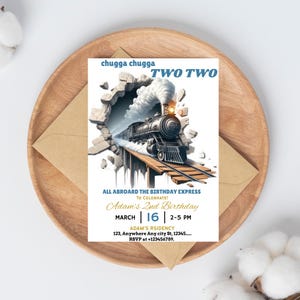Train Birthday Invitation, Train Printable Invite, All Aboard Boys Birthday Invite, Train Party, Boys Birthday, Editable Canva Template