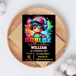 Roblox Invitation, Roblox Invite, Game Party, Roblox Boys Birthday Invitation Template, Game Birthday, Kids Roblox, Editable Template, Canva