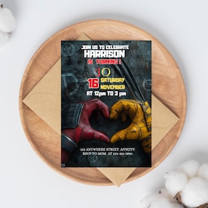 Editable Deadpool and Wolverine Birthday Invitation,Kid birthday Invitation cards, Superhero Birthday Card, Deadpool Birthday
