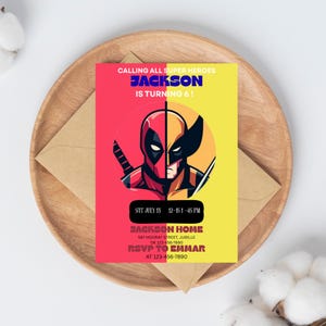 Editable Deadpool and Wolverine Birthday Invitation,Kid birthday Invitation cards, Superhero Birthday Card, Deadpool Birthday