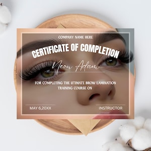 Certificate of Completion Template, Hair Certificate, Lash Certificate, Wig Class Certificate, Makeup Certificate, Nail, Brows, Cosmetic