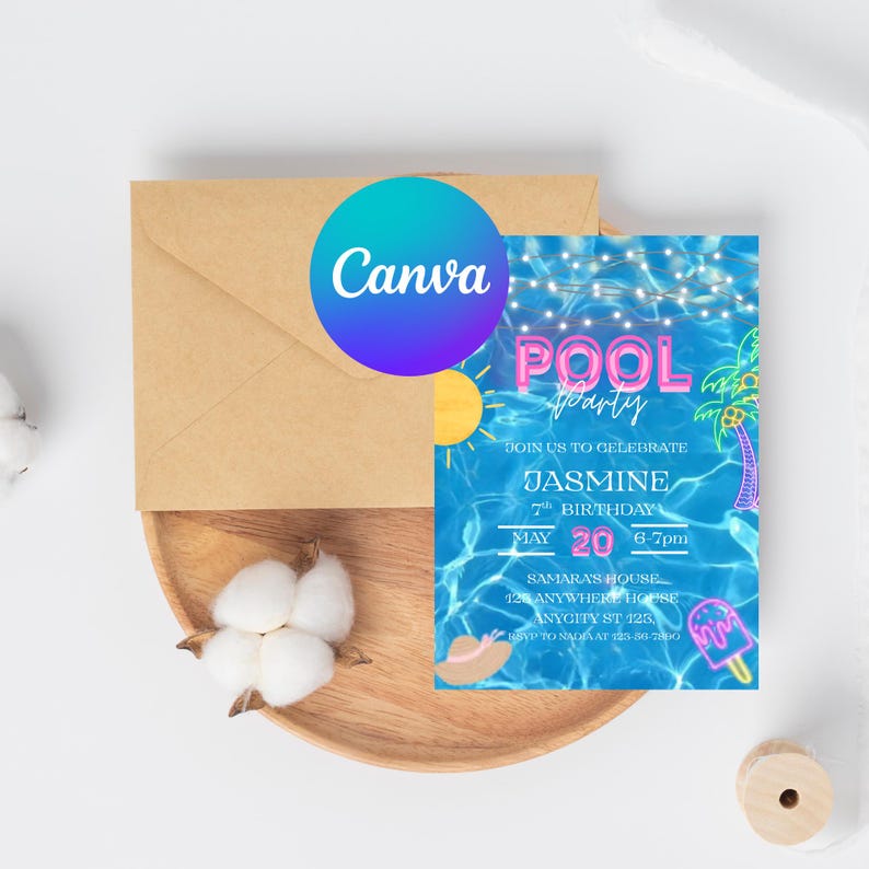 Editable Pool Party Birthday Invitation, Summer Invite (canva Template ...