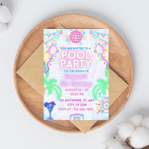 Pool Party Invitation, Text Invitation, Iphone Invitation, Neon Evite, Summer Swimming Pool Party sms, Printable Invite