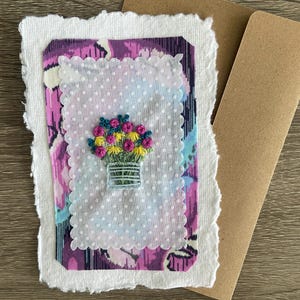 Hand embroidered bouquet greeting card with envelope