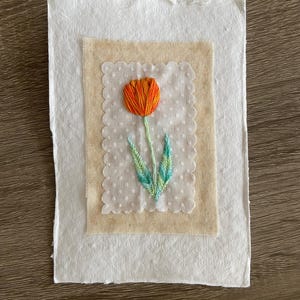 Hand embroidered tulip greeting card with envelope