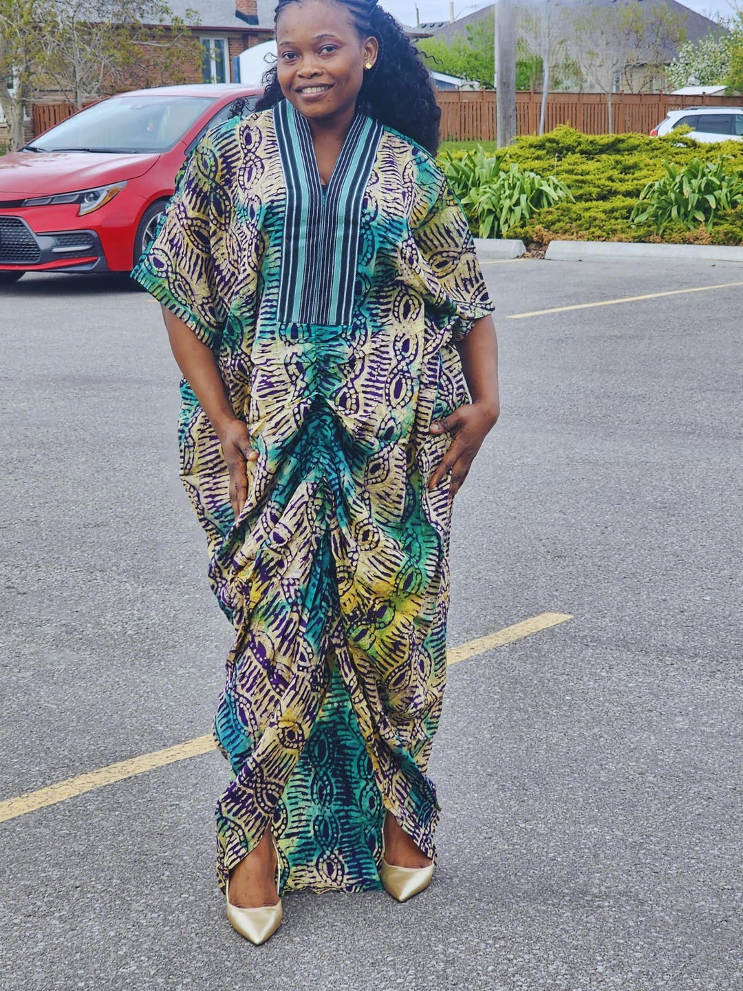 Elegant free size Damask bubu with aso oke in brown main image 0