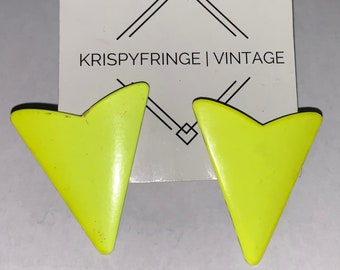 80s Vintage Neon Yellow Triangle Earrings