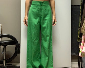 Vintage 70s High-Waisted Green Flare Trouser