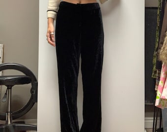 70s Vintage Maxou High-Waisted Paisley Black Velvet Flare Pants