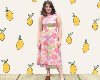 Vintage 1960's Pink Bold Floral Midi Dress