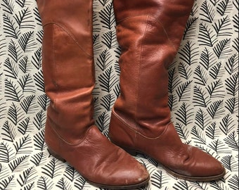 Vintage Brown Leather Over the Knee Boots - Woman's Size 9