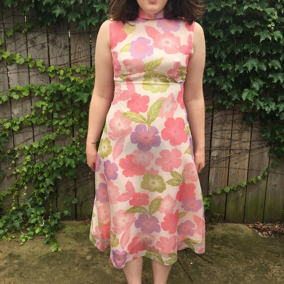 Vintage 1960's Pink Bold Floral Midi Dress - image 3