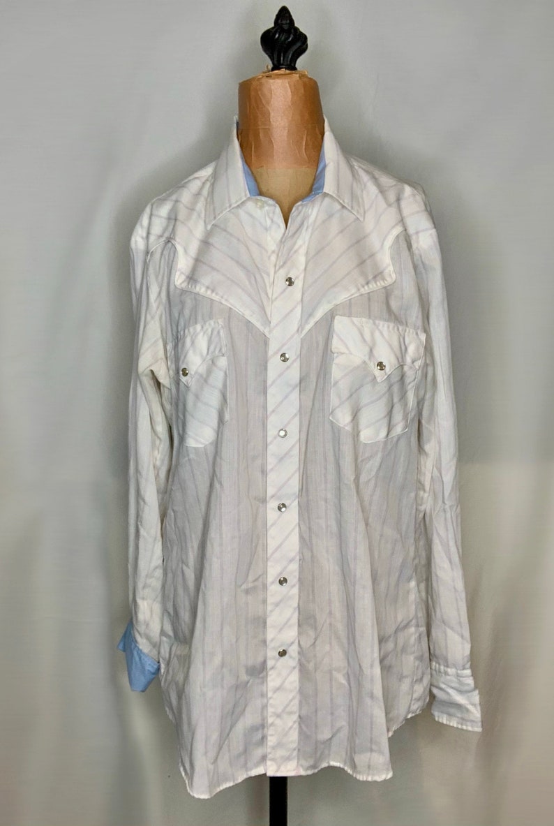 White Striped Button Down with Blue Cuffs image 1