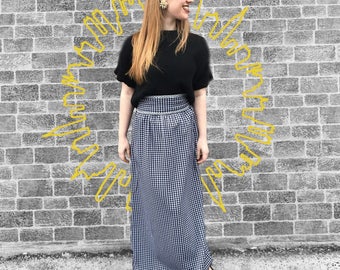 Vintage 1970's Black & White Plaid Maxi Skirt With Stunning Silver Detail