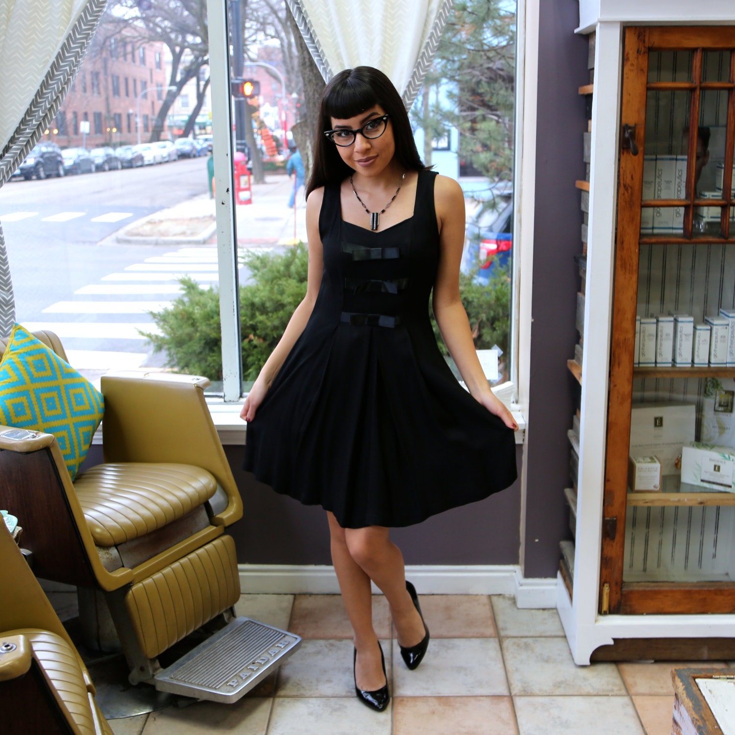 black sixties dress 60s Pernille Dress - Black Linen