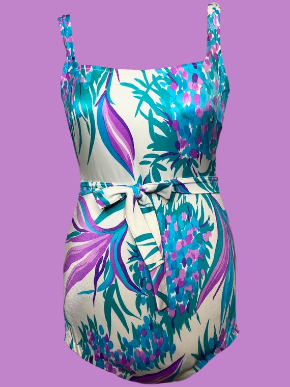 Purple and Blue Floral Swimsuit
