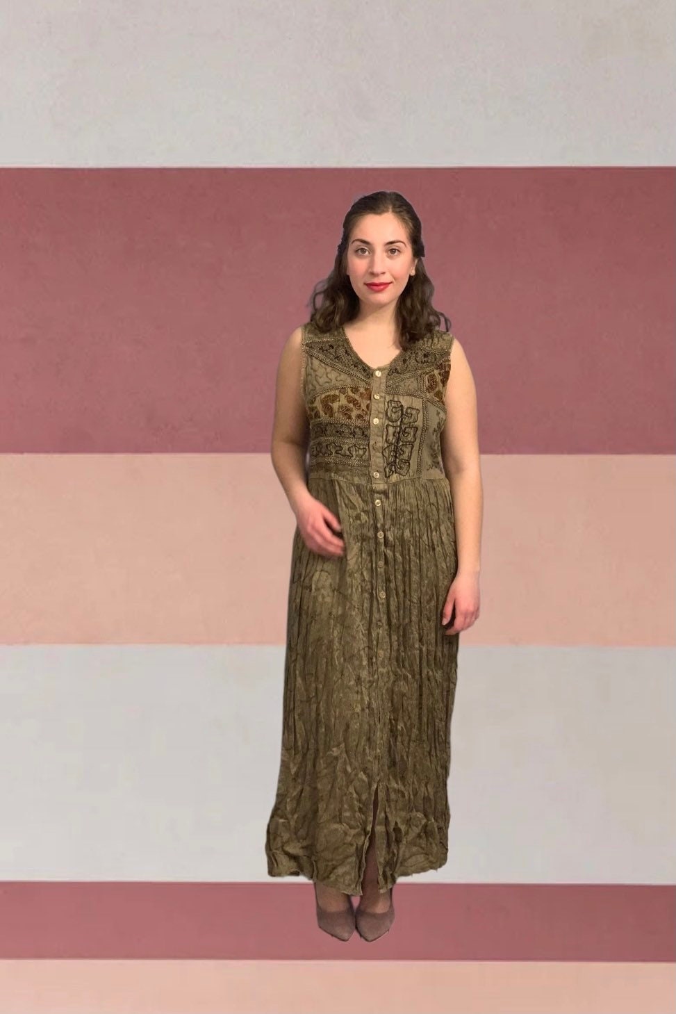 Vintage Floral Bronze Maxi Dress Etsy UK