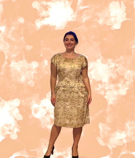 Gold Foil Floral Dress - image 1