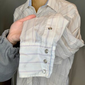 White Striped Button Down with Blue Cuffs image 2