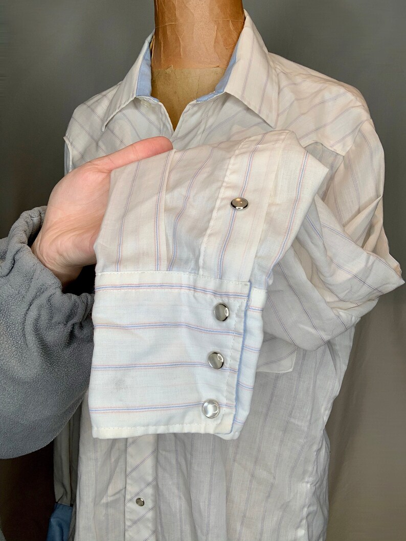 White Striped Button Down with Blue Cuffs image 2