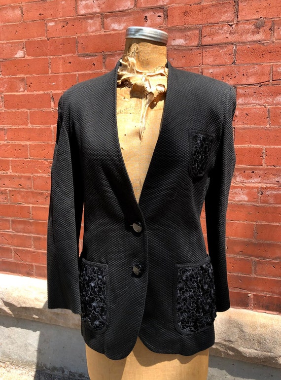 Vintage black blazer with ornate lace detailing