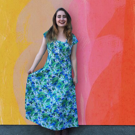 chinese dress ladies Navy Blue Floral Square Neck Short Puff Sleeve Maternity Maxi Dress   PinkBlush