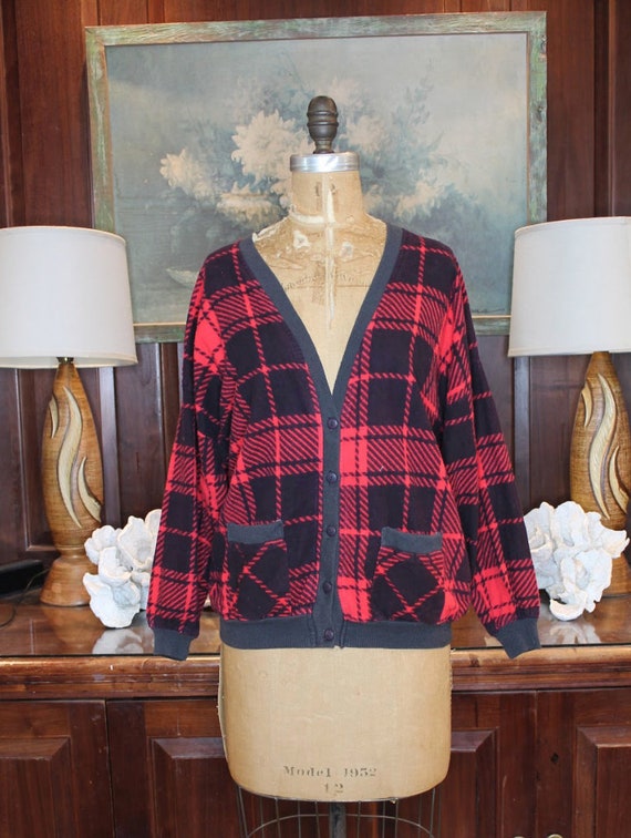 Vintage Red and Black Tartan Cardigan