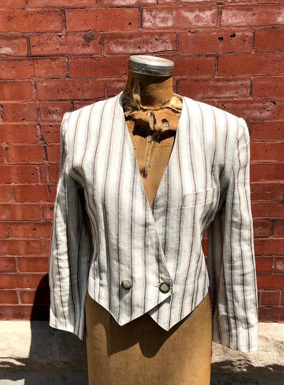 Vintage Striped Cropped Blazer - image 1