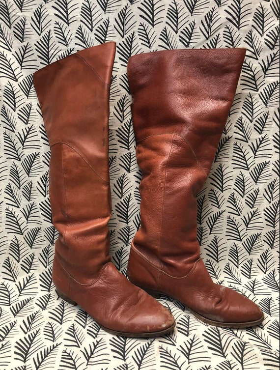 Vintage Brown Leather Over the Knee Boots - Woman… - image 1