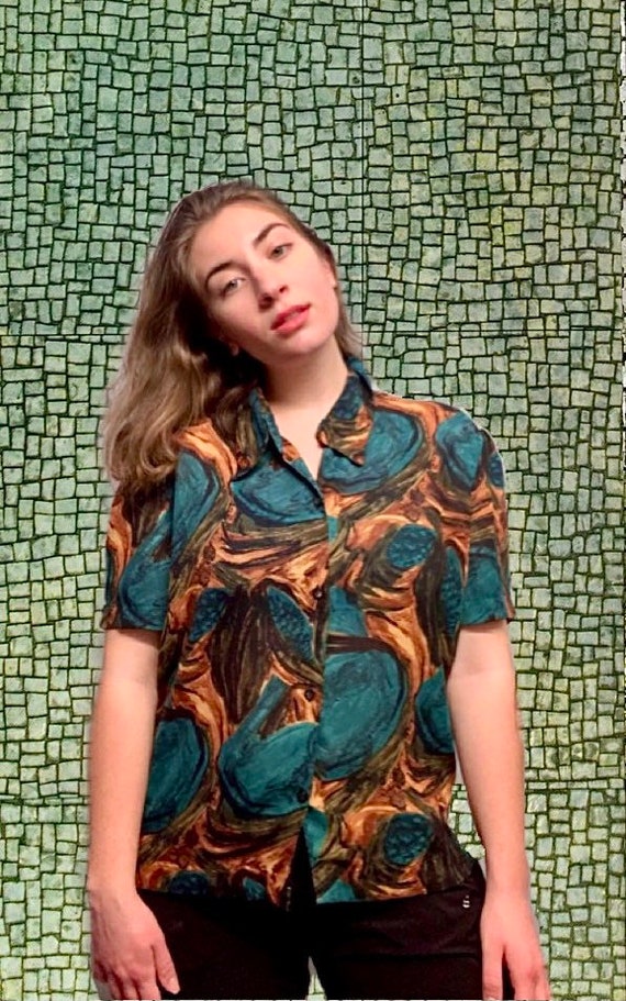 Green and Brown Abstract Blouse